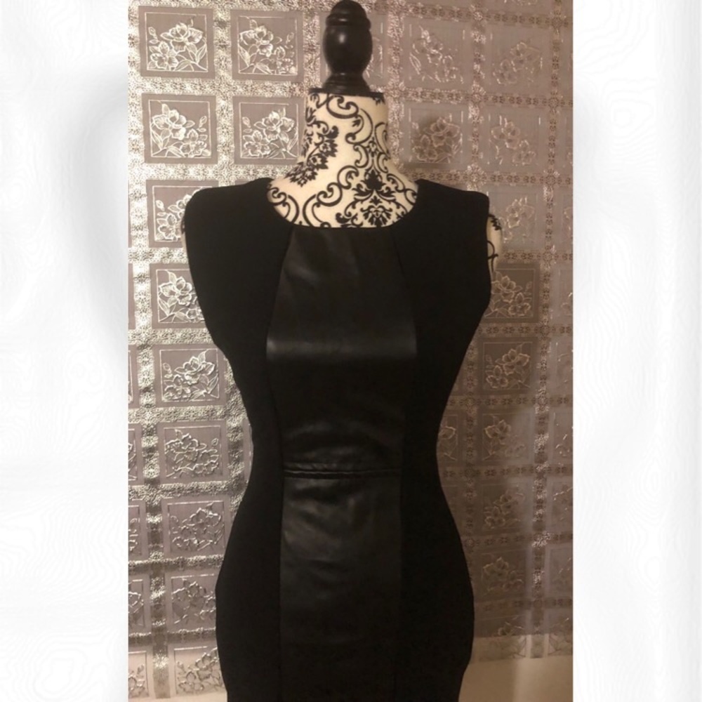 NWT Arden B Black Faux Leather Panel Dress - Picture 5 of 8